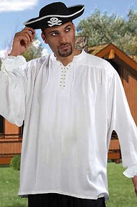 Men’s White Cotton Medieval Captain Quincy Look Pirate Shirt